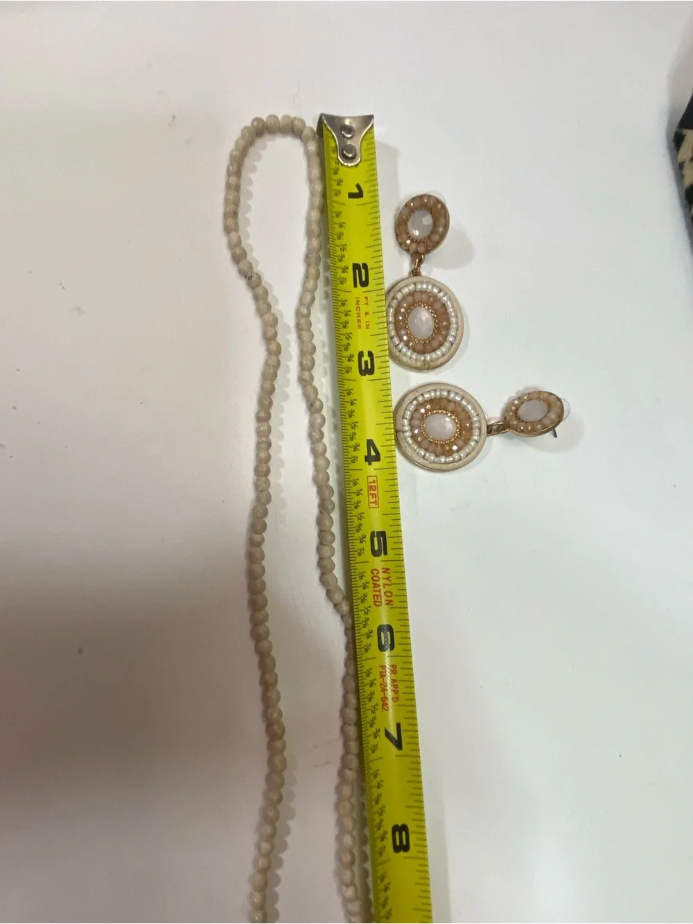 Vintage Cream Beaded Necklace & Earrings Set - Unbranded